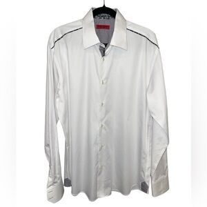 Luchiano Visconti Men's Shirt Neck 16.5" 31"L White w/Black Trim Long Sleeve